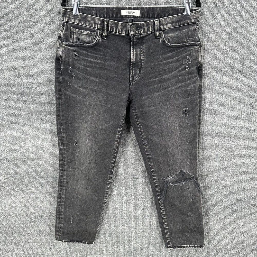 Moussy Vintage Jeans Womens 30 Lenwood Skinny‎ Distressed Black Ankle Japan
